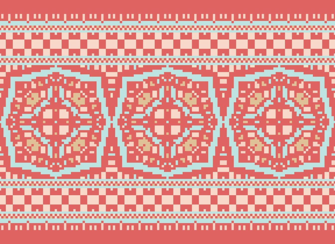 pixel korsa sy broderi. etnisk mönster. inföding stil. traditionell design för textur, textil, tyg, Kläder, stickat, skriva ut. geometrisk pixel horisontell sömlös vektor. vektor