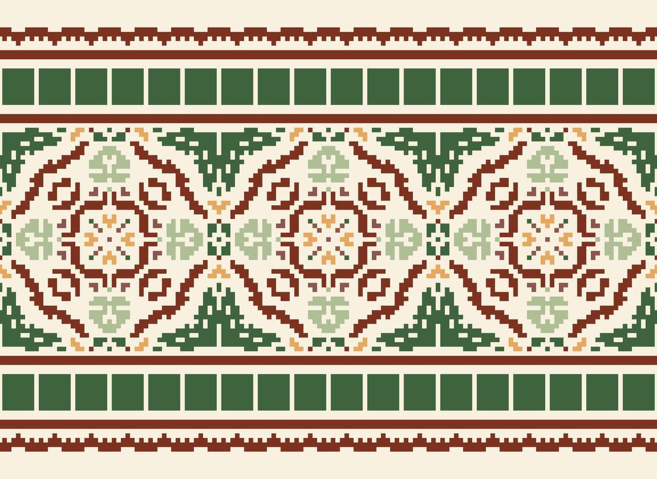 pixel korsa sy broderi. etnisk mönster. inföding stil. traditionell design för textur, textil, tyg, Kläder, stickat, skriva ut. geometrisk pixel horisontell sömlös vektor. vektor