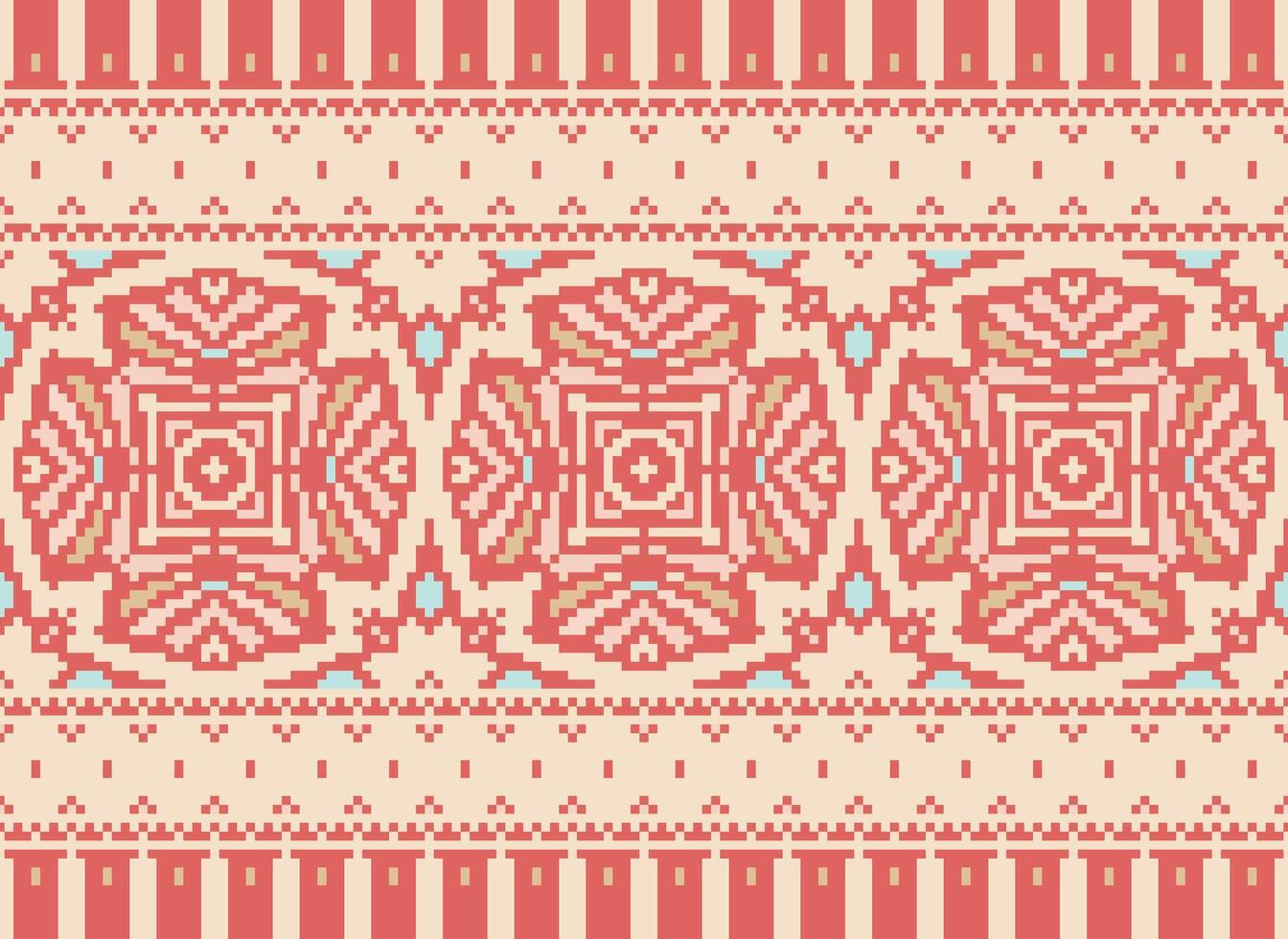 pixel korsa sy broderi. etnisk mönster. inföding stil. traditionell design för textur, textil, tyg, Kläder, stickat, skriva ut. geometrisk pixel horisontell sömlös vektor. vektor