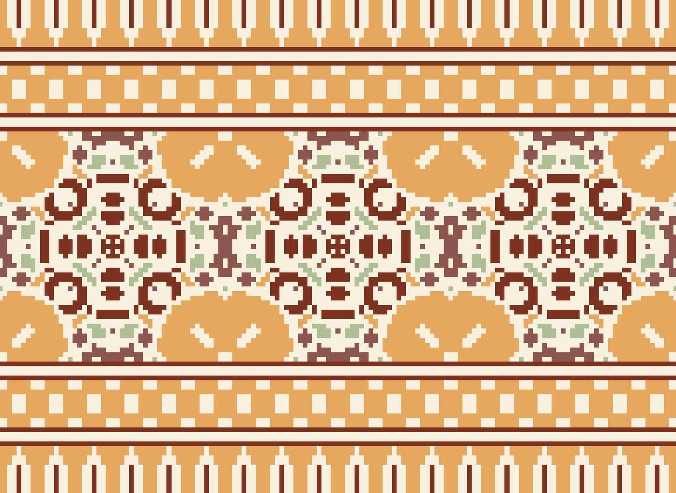 pixel korsa sy broderi. etnisk mönster. inföding stil. traditionell design för textur, textil, tyg, Kläder, stickat, skriva ut. geometrisk pixel horisontell sömlös vektor. vektor