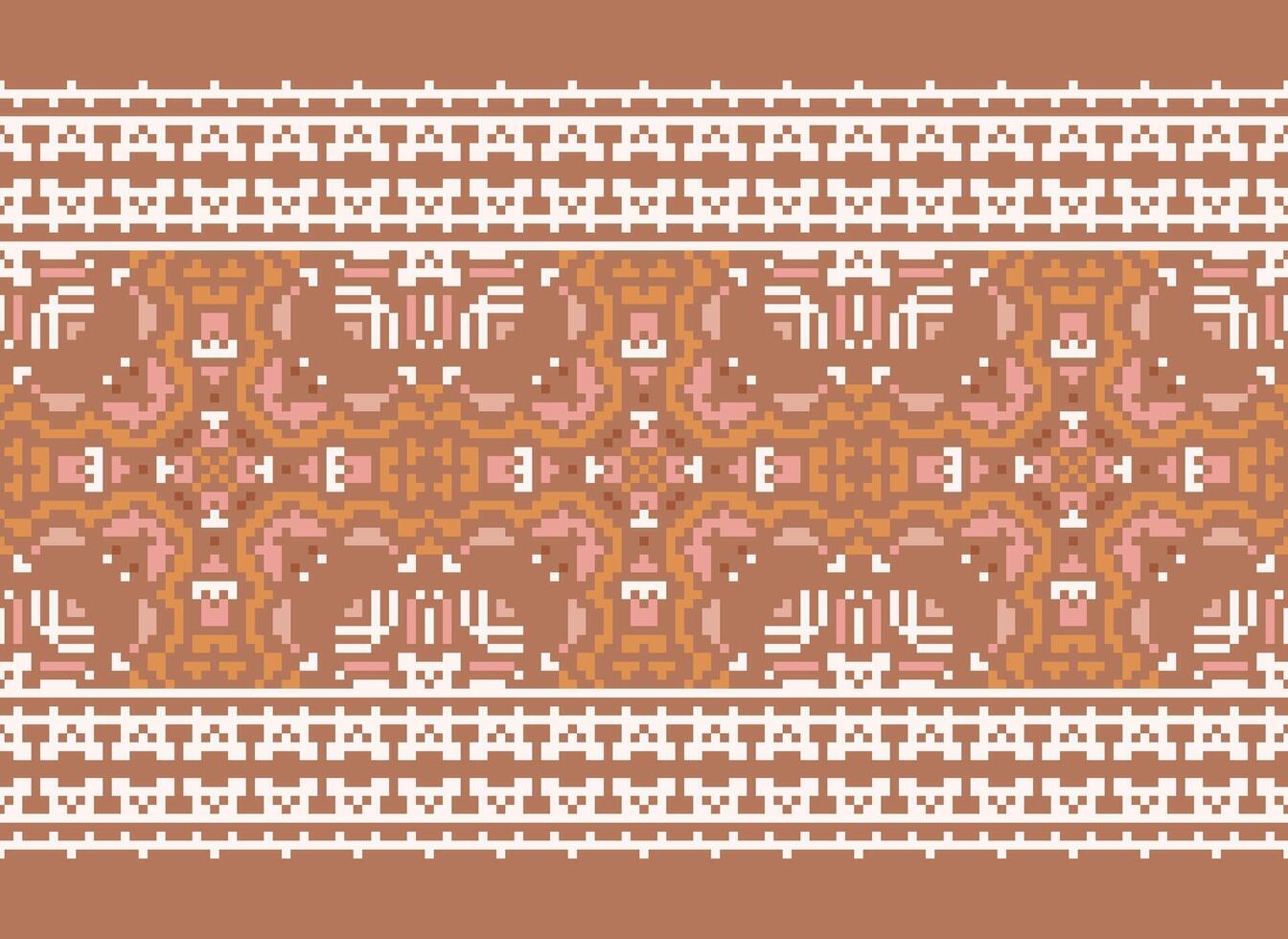 Pixel Kreuz Stich Stickerei. ethnisch Muster. einheimisch Stil. traditionell Design zum Textur, Textil, Stoff, Kleidung, Strickwaren, drucken. geometrisch Pixel horizontal nahtlos Vektor. vektor