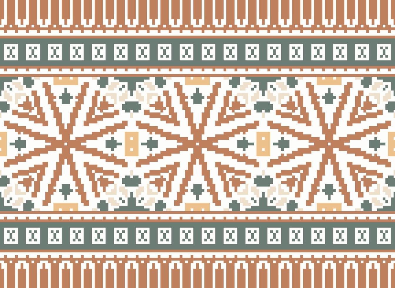 Pixel Kreuz Stich Stickerei. ethnisch Muster. einheimisch Stil. traditionell Design zum Textur, Textil, Stoff, Kleidung, Strickwaren, drucken. geometrisch Pixel horizontal nahtlos Vektor. vektor