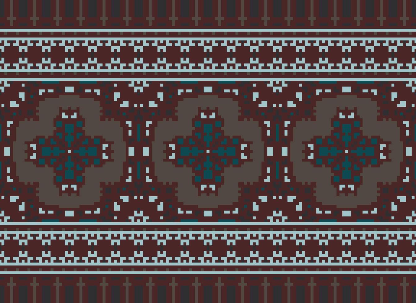 pixel korsa sy broderi. etnisk mönster. inföding stil. traditionell design för textur, textil, tyg, Kläder, stickat, skriva ut. geometrisk pixel horisontell sömlös vektor. vektor