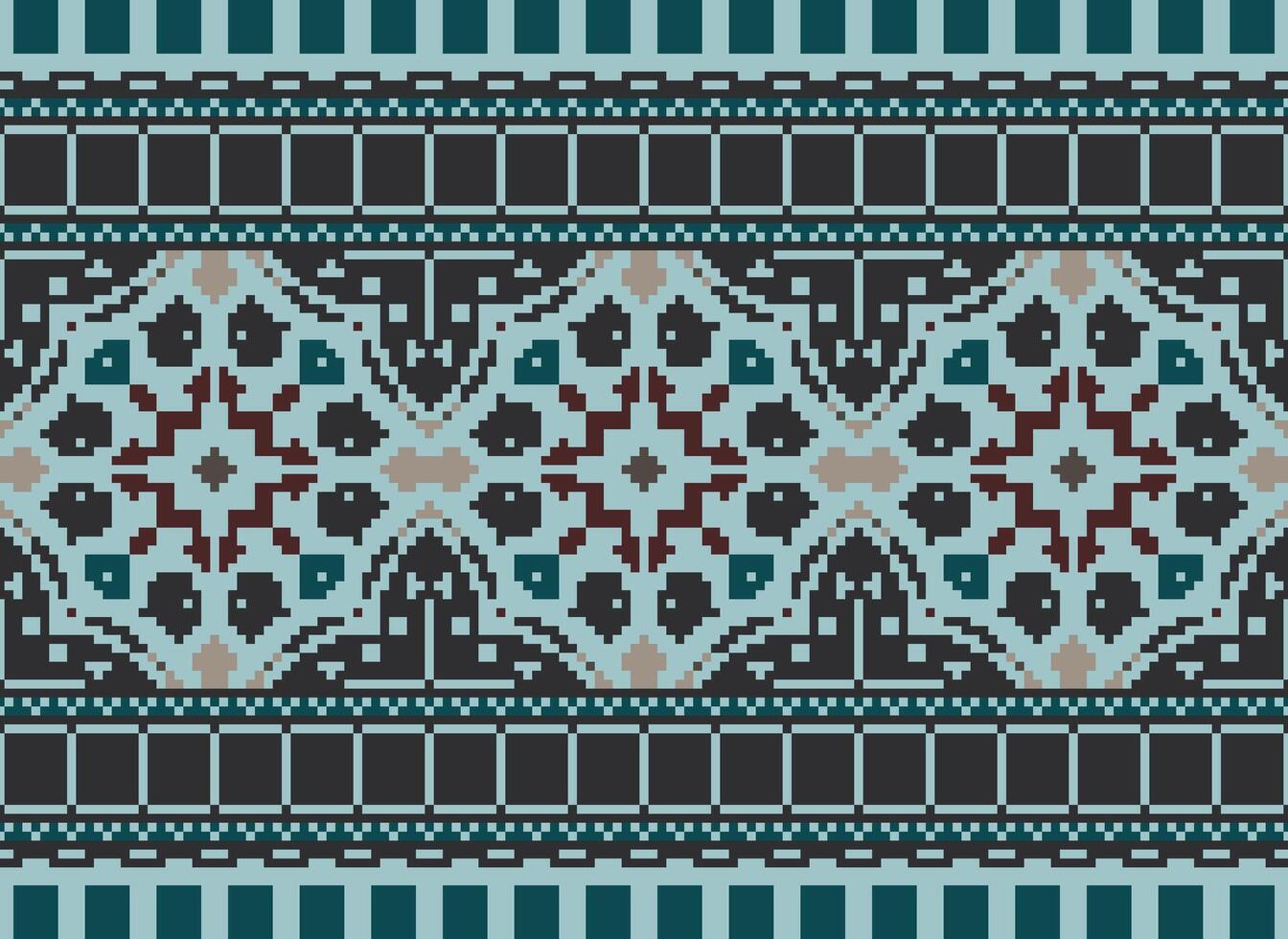 Pixel Kreuz Stich Stickerei. ethnisch Muster. einheimisch Stil. traditionell Design zum Textur, Textil, Stoff, Kleidung, Strickwaren, drucken. geometrisch Pixel horizontal nahtlos Vektor. vektor