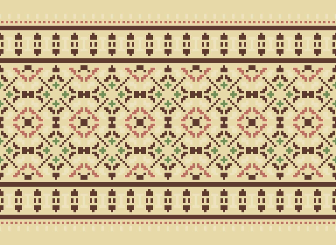 Kreuz Stich Grenze. Stickerei Kreuz Stich. ethnisch Muster. geometrisch ethnisch indisch Muster. einheimisch ethnisch Muster.Textur Textil- Stoff Kleidung Strickwaren drucken. Pixel horizontal nahtlos Vektor. vektor