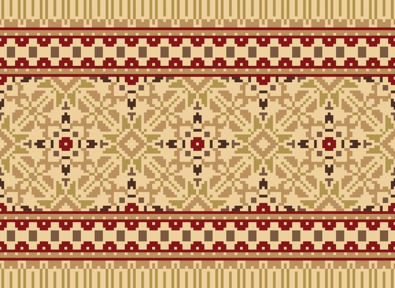 Jahrgänge Kreuz Stich traditionell ethnisch Muster Paisley Blume Ikat Hintergrund abstrakt aztekisch afrikanisch indonesisch indisch nahtlos Muster zum Stoff drucken Stoff Kleid Teppich Vorhänge und Sarong vektor