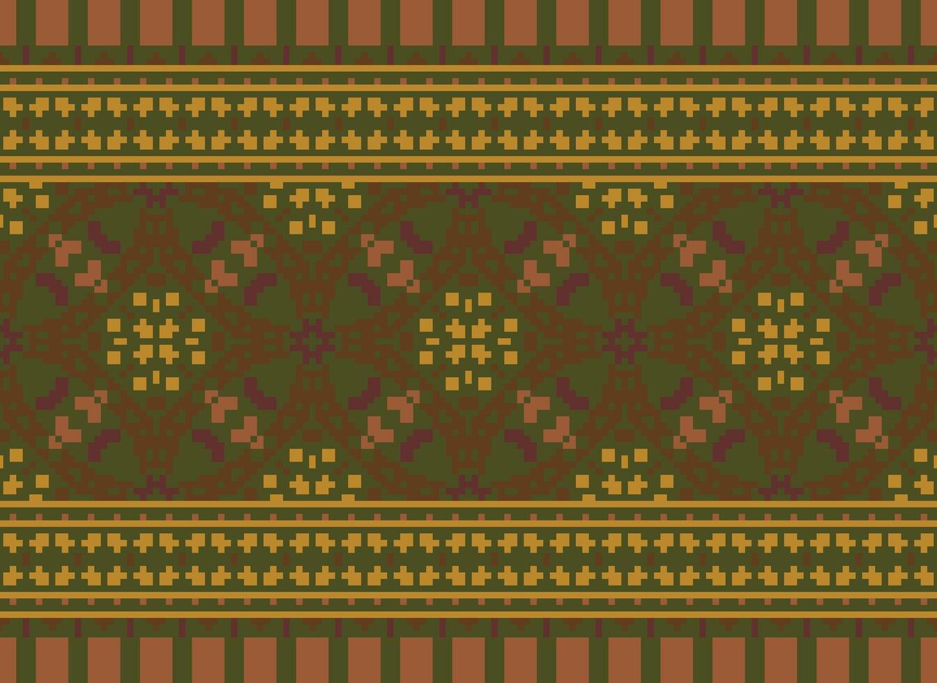 Pixel Jahrgänge Kreuz Stich traditionell ethnisch Muster Paisley Blume Ikat Hintergrund abstrakt aztekisch afrikanisch indonesisch indisch nahtlos Muster zum Stoff drucken Stoff Kleid Teppich Vorhänge und Sarong vektor