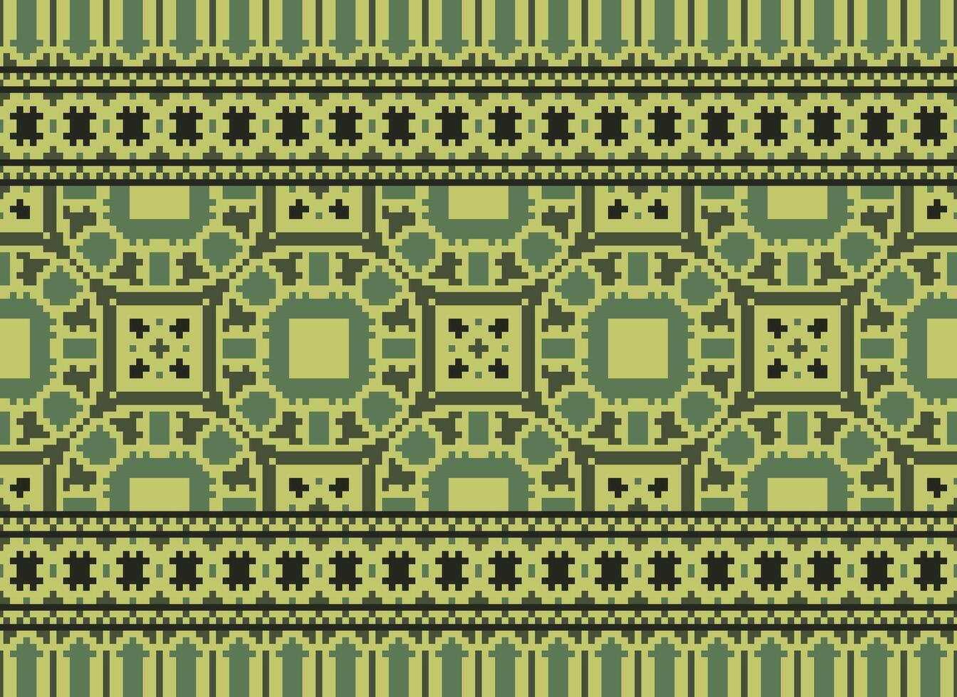 Pixel Jahrgänge Kreuz Stich traditionell ethnisch Muster Paisley Blume Ikat Hintergrund abstrakt aztekisch afrikanisch indonesisch indisch nahtlos Muster zum Stoff drucken Stoff Kleid Teppich Vorhänge und Sarong vektor