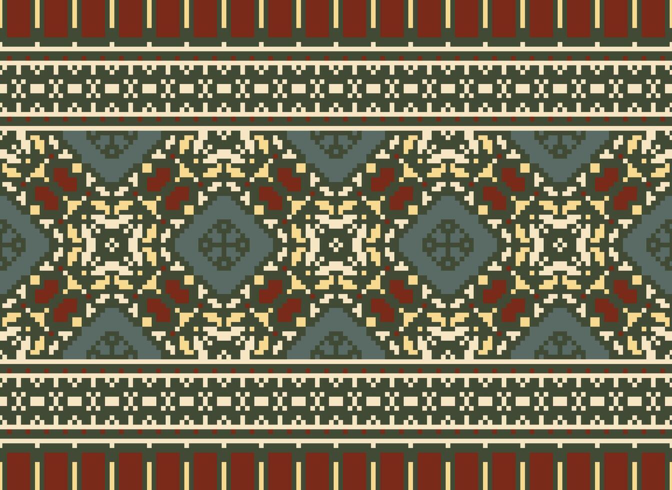 Pixel Jahrgänge Kreuz Stich traditionell ethnisch Muster Paisley Blume Ikat Hintergrund abstrakt aztekisch afrikanisch indonesisch indisch nahtlos Muster zum Stoff drucken Stoff Kleid Teppich Vorhänge und Sarong vektor