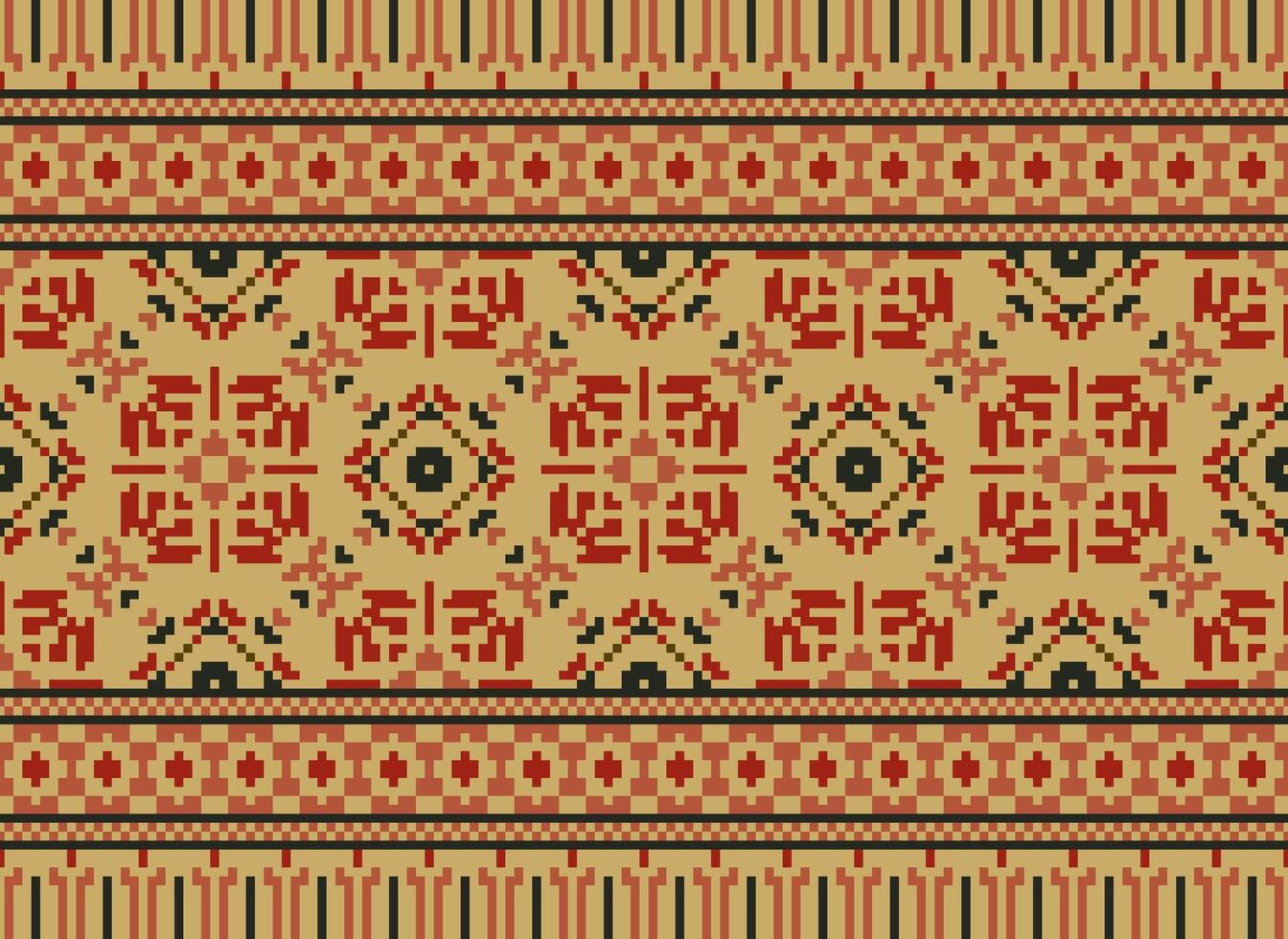 Pixel Jahrgänge Kreuz Stich traditionell ethnisch Muster Paisley Blume Ikat Hintergrund abstrakt aztekisch afrikanisch indonesisch indisch nahtlos Muster zum Stoff drucken Stoff Kleid Teppich Vorhänge und Sarong vektor