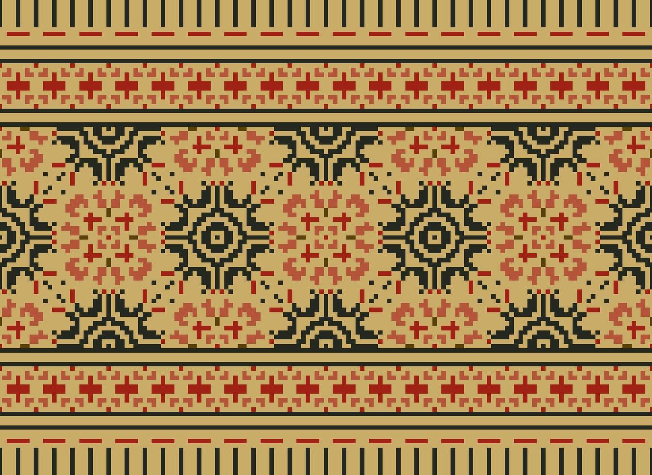 Pixel Jahrgänge Kreuz Stich traditionell ethnisch Muster Paisley Blume Ikat Hintergrund abstrakt aztekisch afrikanisch indonesisch indisch nahtlos Muster zum Stoff drucken Stoff Kleid Teppich Vorhänge und Sarong vektor