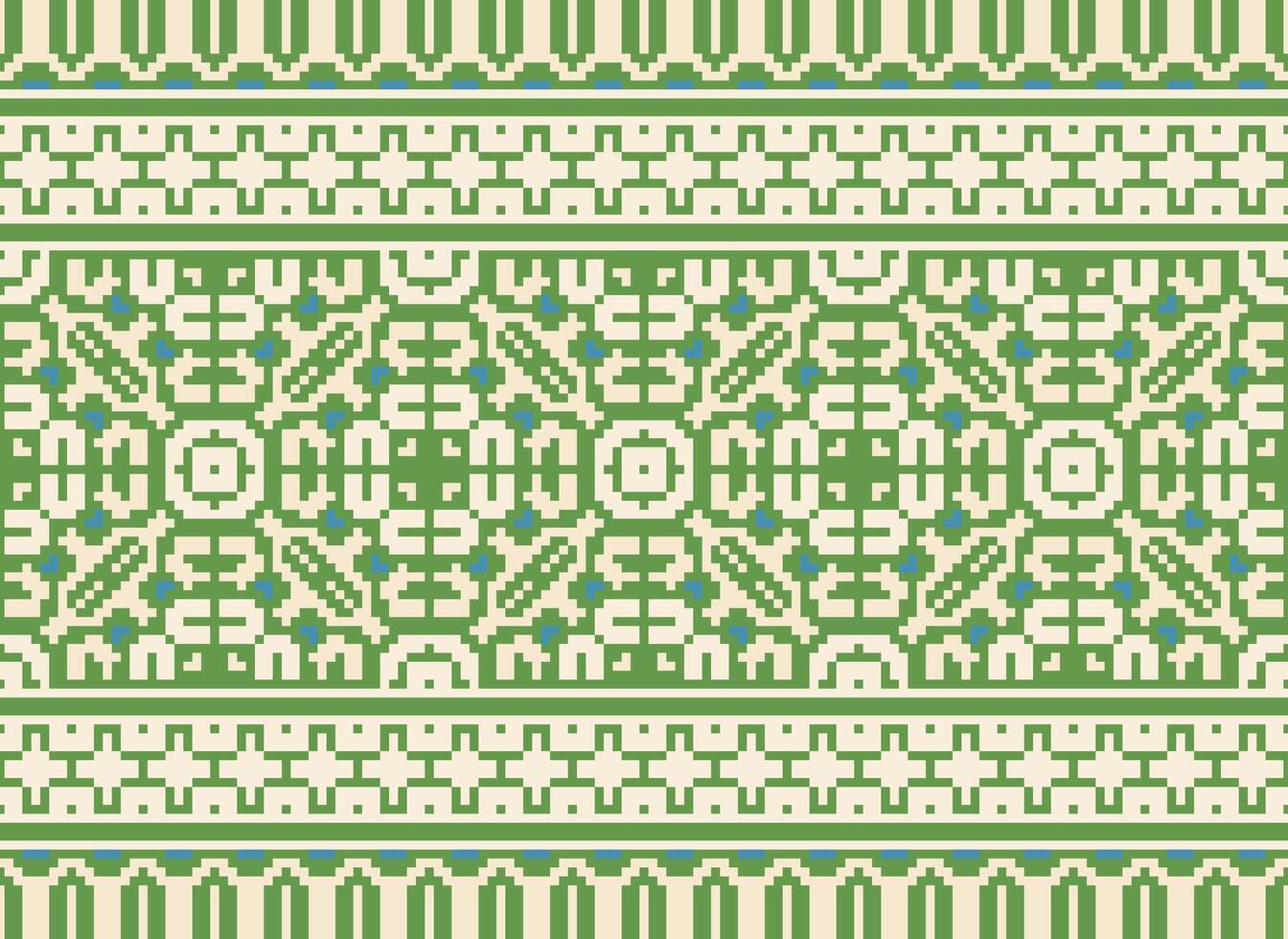 Pixel Jahrgänge Kreuz Stich traditionell ethnisch Muster Paisley Blume Ikat Hintergrund abstrakt aztekisch afrikanisch indonesisch indisch nahtlos Muster zum Stoff drucken Stoff Kleid Teppich Vorhänge und Sarong vektor