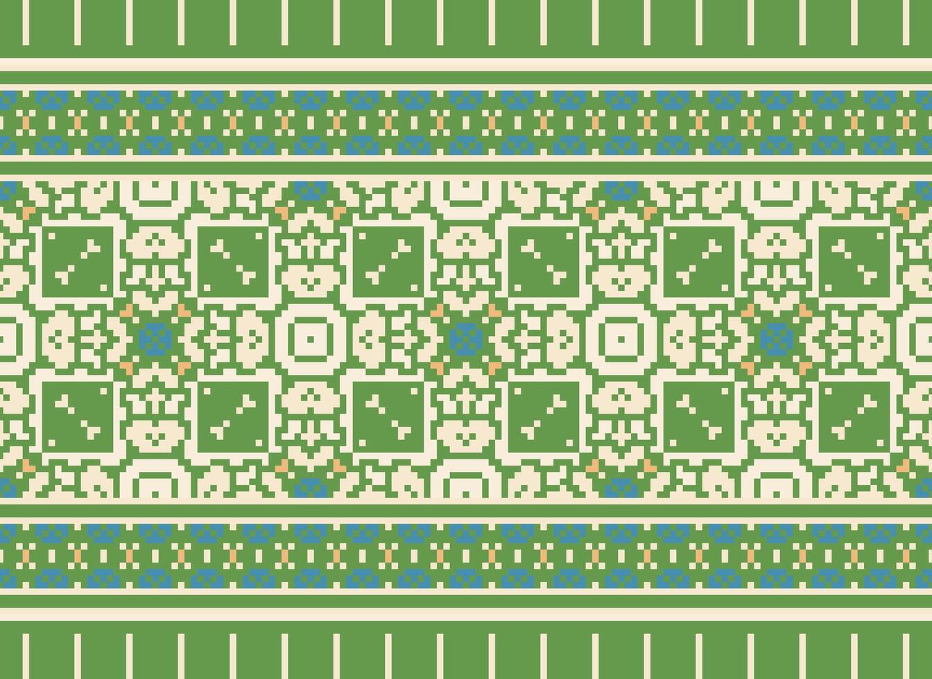 Pixel Jahrgänge Kreuz Stich traditionell ethnisch Muster Paisley Blume Ikat Hintergrund abstrakt aztekisch afrikanisch indonesisch indisch nahtlos Muster zum Stoff drucken Stoff Kleid Teppich Vorhänge und Sarong vektor