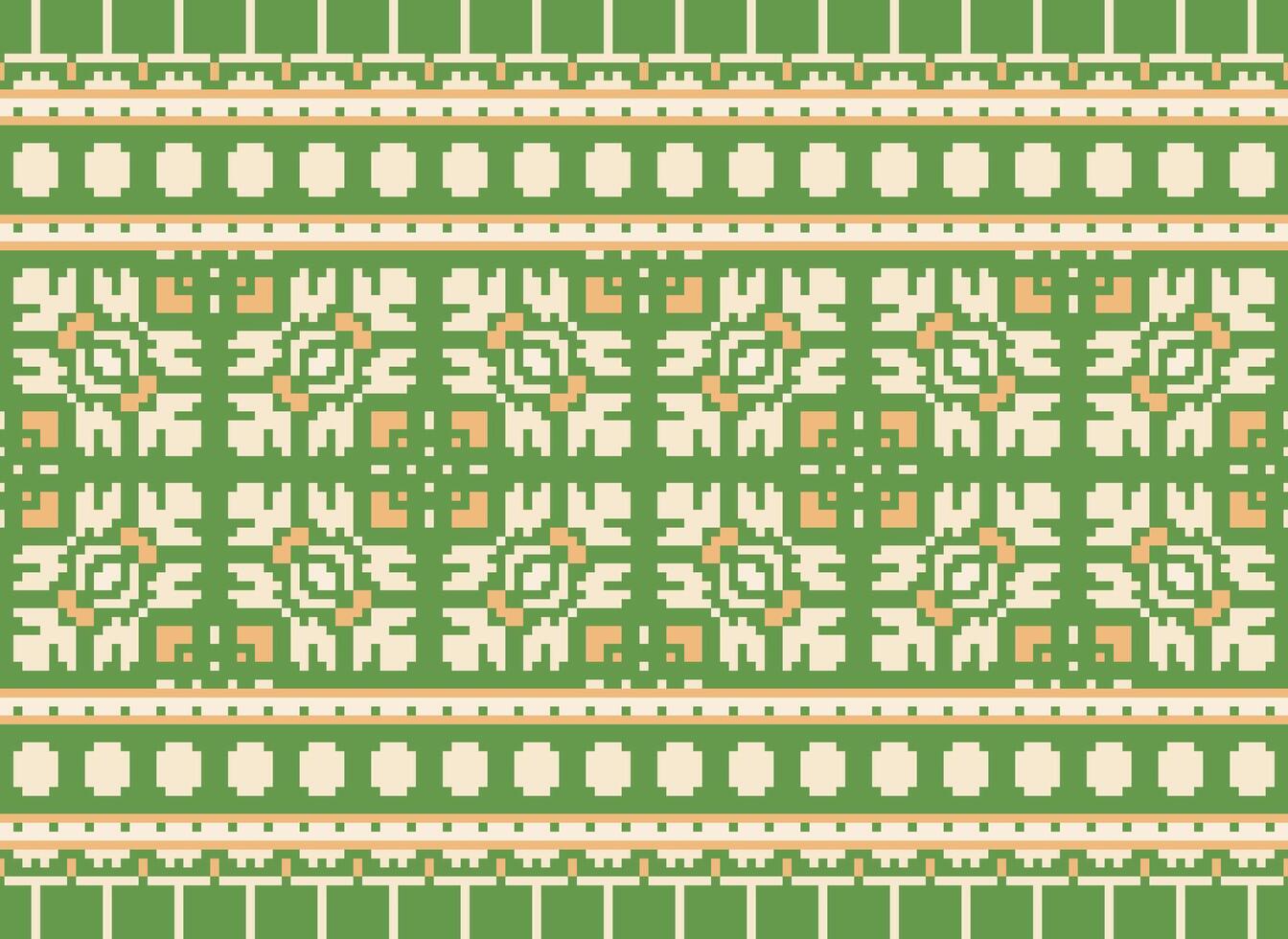 Pixel Jahrgänge Kreuz Stich traditionell ethnisch Muster Paisley Blume Ikat Hintergrund abstrakt aztekisch afrikanisch indonesisch indisch nahtlos Muster zum Stoff drucken Stoff Kleid Teppich Vorhänge und Sarong vektor