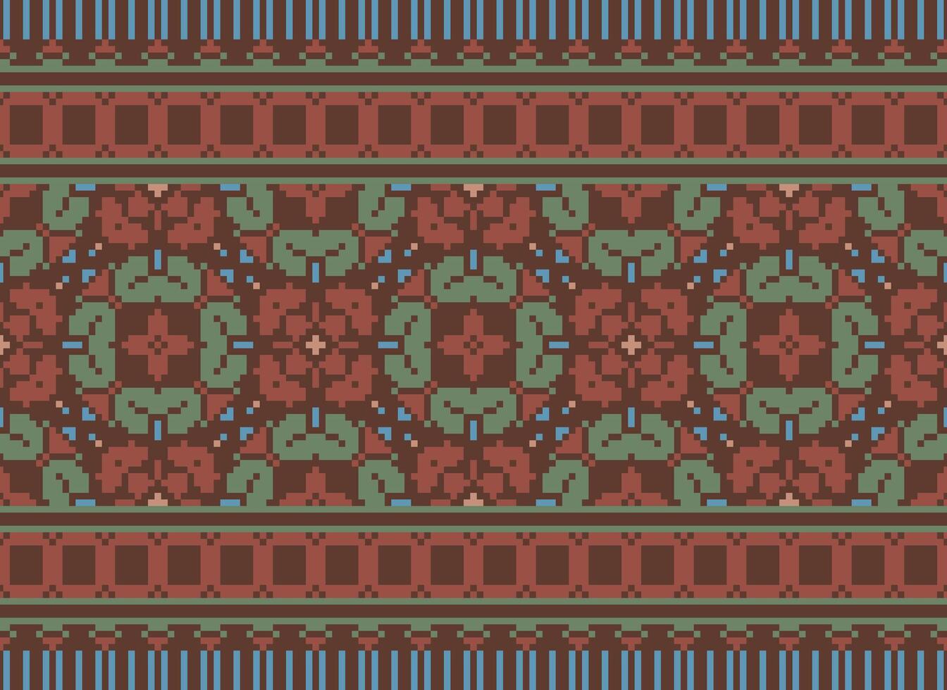 Pixel Jahrgänge Kreuz Stich traditionell ethnisch Muster Paisley Blume Ikat Hintergrund abstrakt aztekisch afrikanisch indonesisch indisch nahtlos Muster zum Stoff drucken Stoff Kleid Teppich Vorhänge und Sarong vektor