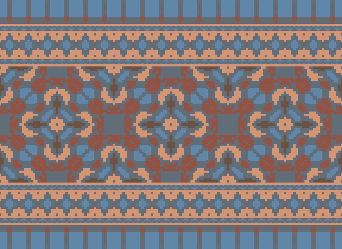 Pixel Jahrgänge Kreuz Stich traditionell ethnisch Muster Paisley Blume Ikat Hintergrund abstrakt aztekisch afrikanisch indonesisch indisch nahtlos Muster zum Stoff drucken Stoff Kleid Teppich Vorhänge und Sarong vektor