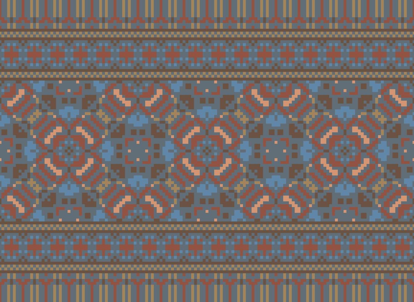 Pixel Jahrgänge Kreuz Stich traditionell ethnisch Muster Paisley Blume Ikat Hintergrund abstrakt aztekisch afrikanisch indonesisch indisch nahtlos Muster zum Stoff drucken Stoff Kleid Teppich Vorhänge und Sarong vektor