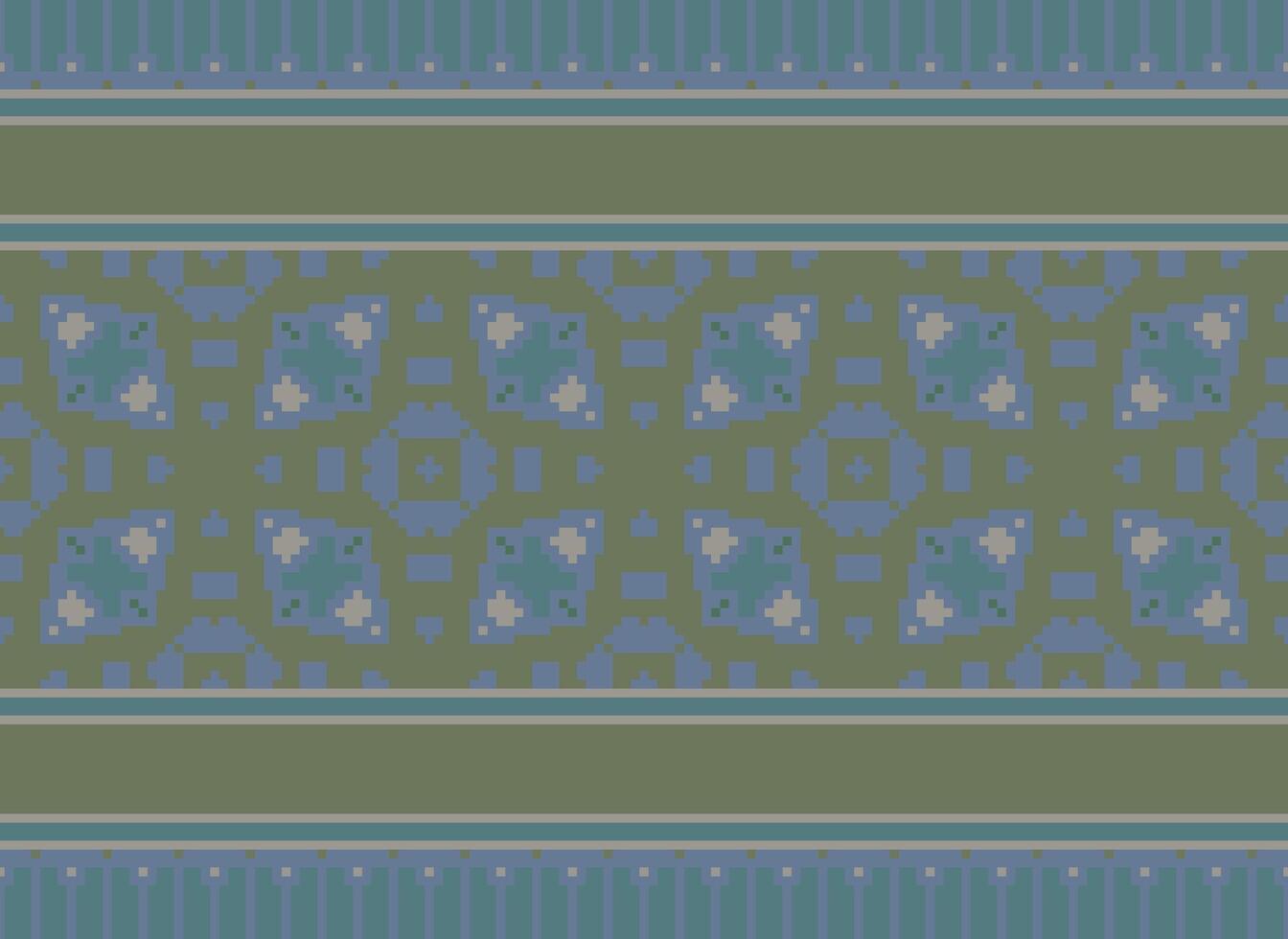 Pixel Jahrgänge Kreuz Stich traditionell ethnisch Muster Paisley Blume Ikat Hintergrund abstrakt aztekisch afrikanisch indonesisch indisch nahtlos Muster zum Stoff drucken Stoff Kleid Teppich Vorhänge und Sarong vektor