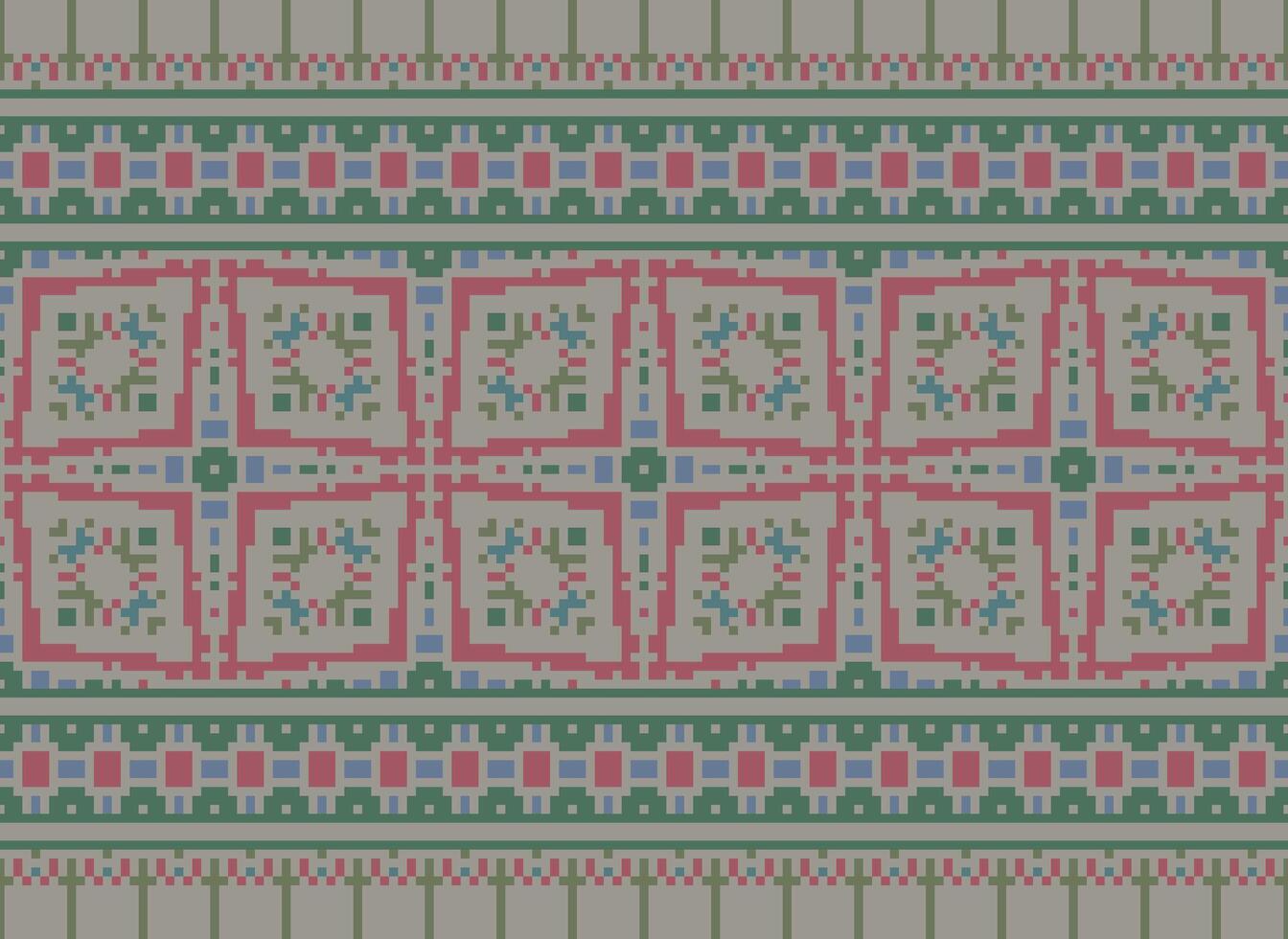 Pixel Jahrgänge Kreuz Stich traditionell ethnisch Muster Paisley Blume Ikat Hintergrund abstrakt aztekisch afrikanisch indonesisch indisch nahtlos Muster zum Stoff drucken Stoff Kleid Teppich Vorhänge und Sarong vektor