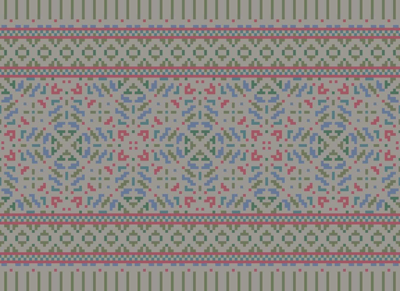 Pixel Jahrgänge Kreuz Stich traditionell ethnisch Muster Paisley Blume Ikat Hintergrund abstrakt aztekisch afrikanisch indonesisch indisch nahtlos Muster zum Stoff drucken Stoff Kleid Teppich Vorhänge und Sarong vektor