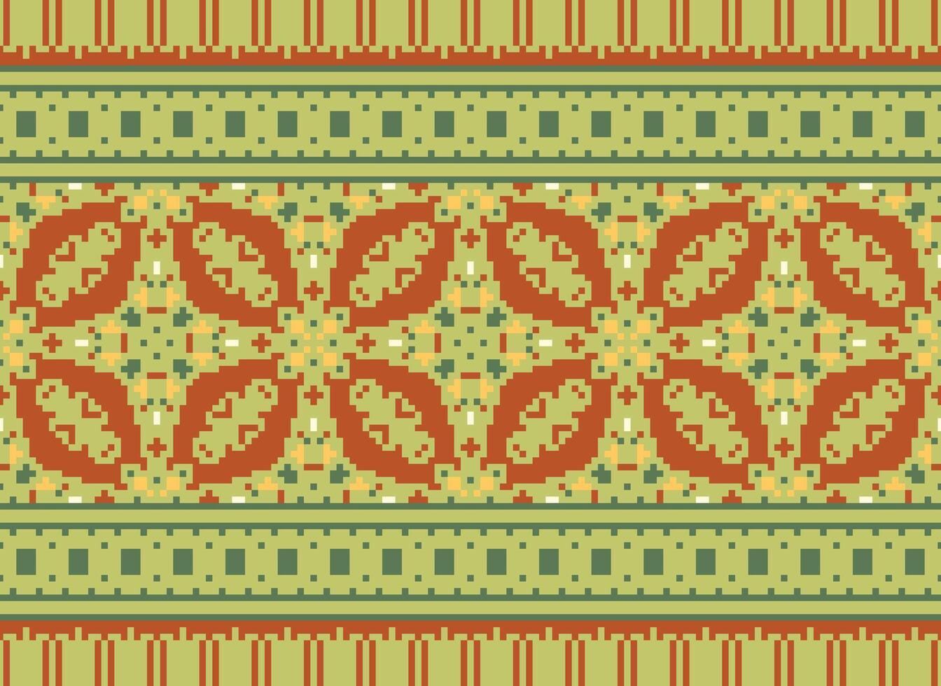 Pixel Jahrgänge Kreuz Stich traditionell ethnisch Muster Paisley Blume Ikat Hintergrund abstrakt aztekisch afrikanisch indonesisch indisch nahtlos Muster zum Stoff drucken Stoff Kleid Teppich Vorhänge und Sarong vektor