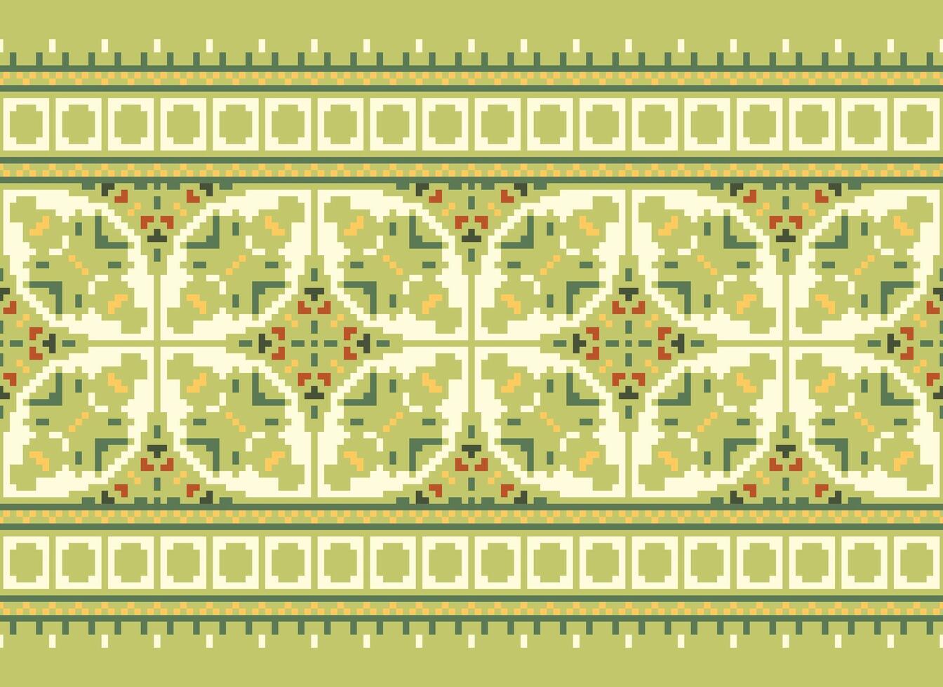 Pixel Jahrgänge Kreuz Stich traditionell ethnisch Muster Paisley Blume Ikat Hintergrund abstrakt aztekisch afrikanisch indonesisch indisch nahtlos Muster zum Stoff drucken Stoff Kleid Teppich Vorhänge und Sarong vektor