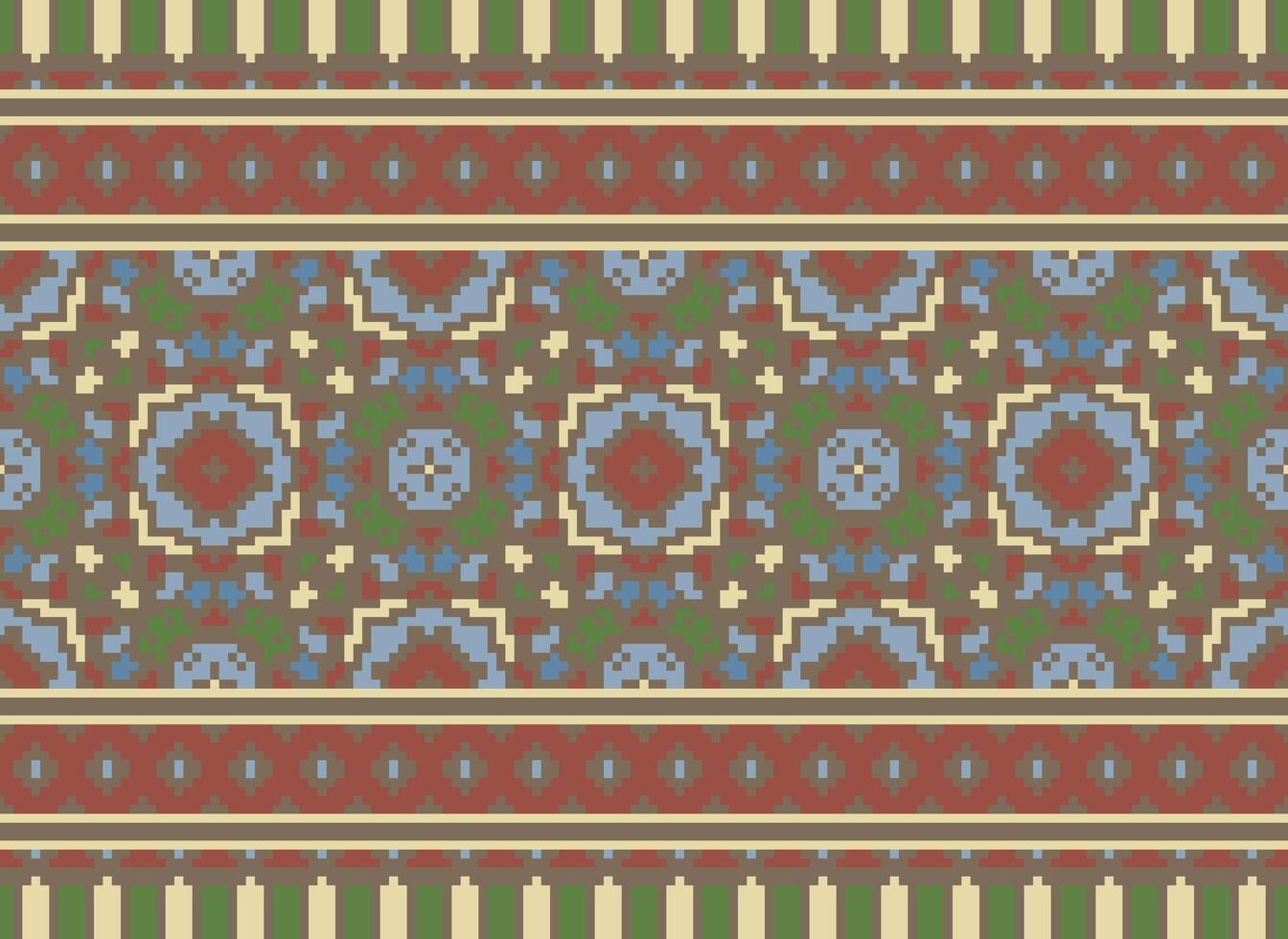 pixel årgångar korsa sy traditionell etnisk mönster paisley blomma ikat bakgrund abstrakt aztec afrikansk indonesiska indisk sömlös mönster för tyg skriva ut trasa klänning matta gardiner och sarong vektor