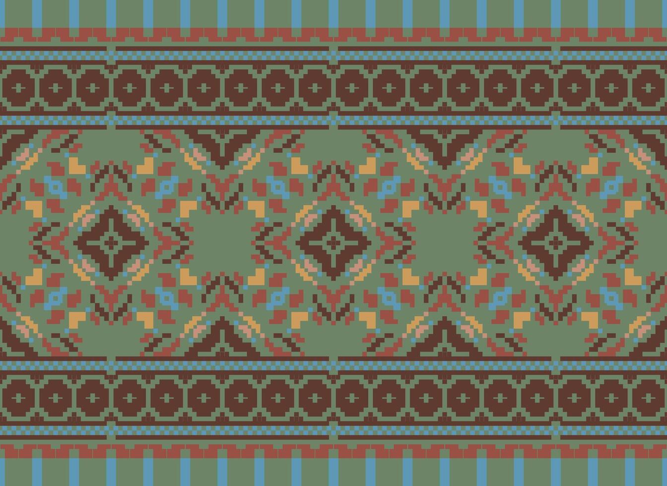 Pixel Jahrgänge Kreuz Stich traditionell ethnisch Muster Paisley Blume Ikat Hintergrund abstrakt aztekisch afrikanisch indonesisch indisch nahtlos Muster zum Stoff drucken Stoff Kleid Teppich Vorhänge und Sarong vektor