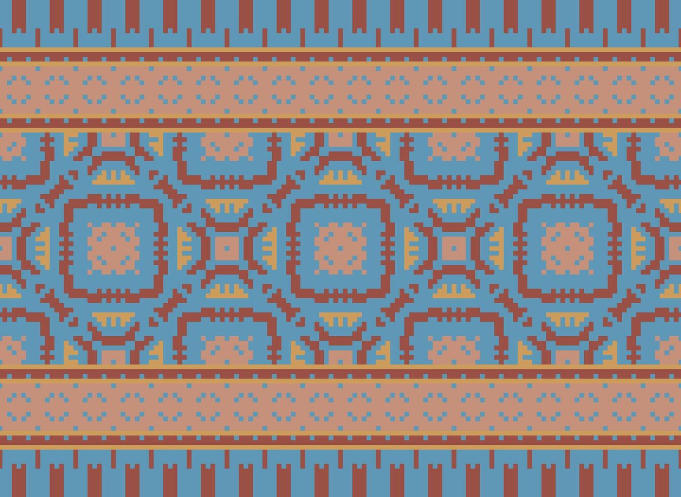 Pixel Jahrgänge Kreuz Stich traditionell ethnisch Muster Paisley Blume Ikat Hintergrund abstrakt aztekisch afrikanisch indonesisch indisch nahtlos Muster zum Stoff drucken Stoff Kleid Teppich Vorhänge und Sarong vektor