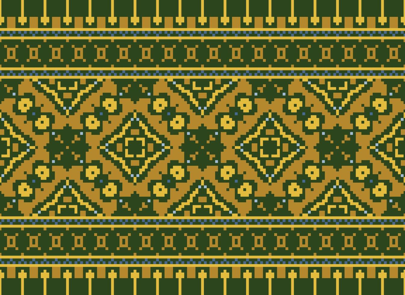 Pixel Jahrgänge Kreuz Stich traditionell ethnisch Muster Paisley Blume Ikat Hintergrund abstrakt aztekisch afrikanisch indonesisch indisch nahtlos Muster zum Stoff drucken Stoff Kleid Teppich Vorhänge und Sarong vektor