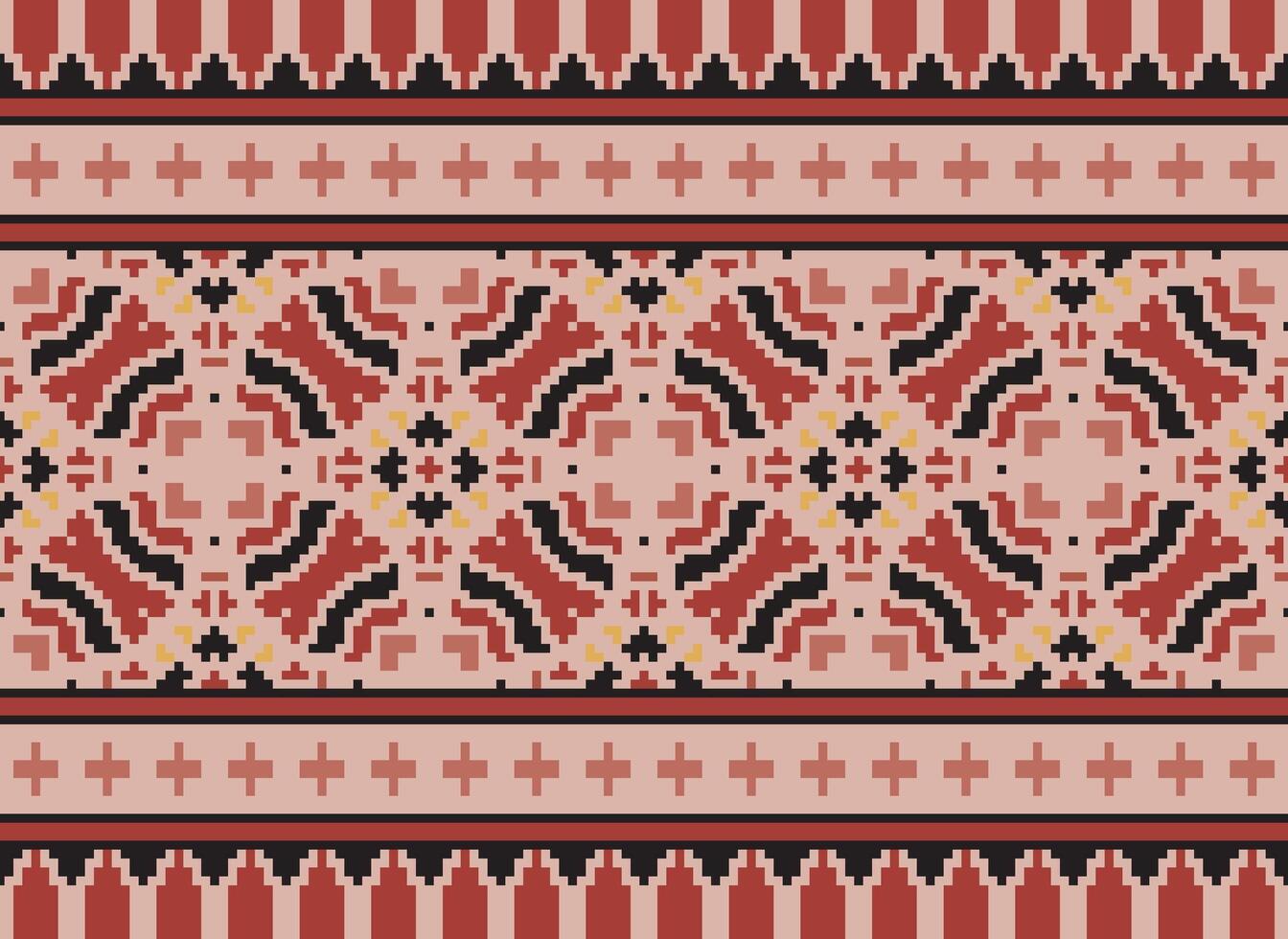 Pixel Jahrgänge Kreuz Stich traditionell ethnisch Muster Paisley Blume Ikat Hintergrund abstrakt aztekisch afrikanisch indonesisch indisch nahtlos Muster zum Stoff drucken Stoff Kleid Teppich Vorhänge und Sarong vektor