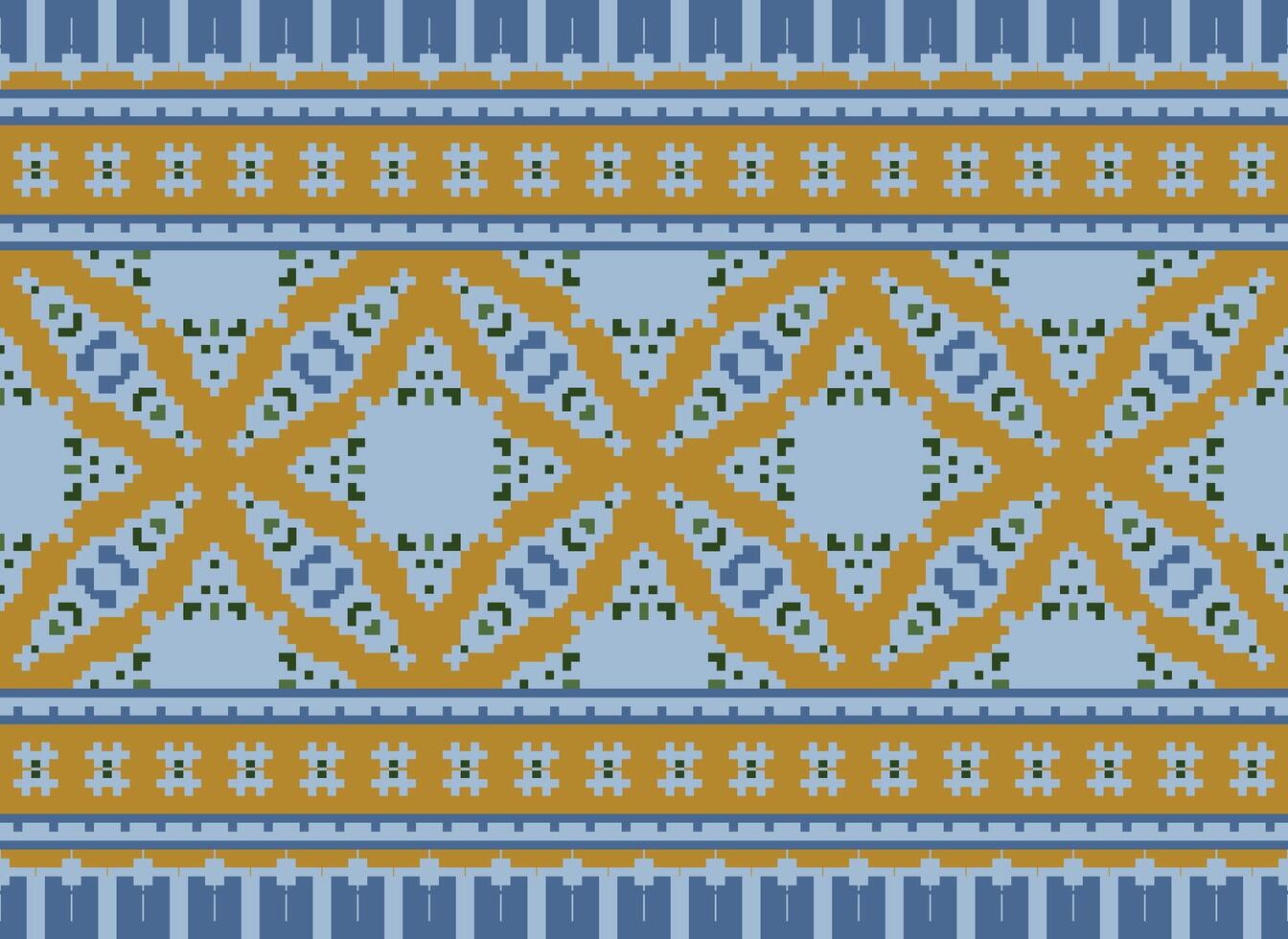 Pixel Jahrgänge Kreuz Stich traditionell ethnisch Muster Paisley Blume Ikat Hintergrund abstrakt aztekisch afrikanisch indonesisch indisch nahtlos Muster zum Stoff drucken Stoff Kleid Teppich Vorhänge und Sarong vektor