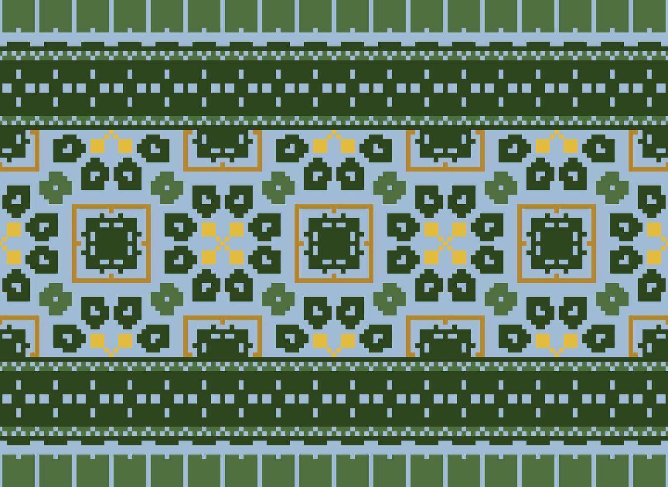 Pixel Jahrgänge Kreuz Stich traditionell ethnisch Muster Paisley Blume Ikat Hintergrund abstrakt aztekisch afrikanisch indonesisch indisch nahtlos Muster zum Stoff drucken Stoff Kleid Teppich Vorhänge und Sarong vektor