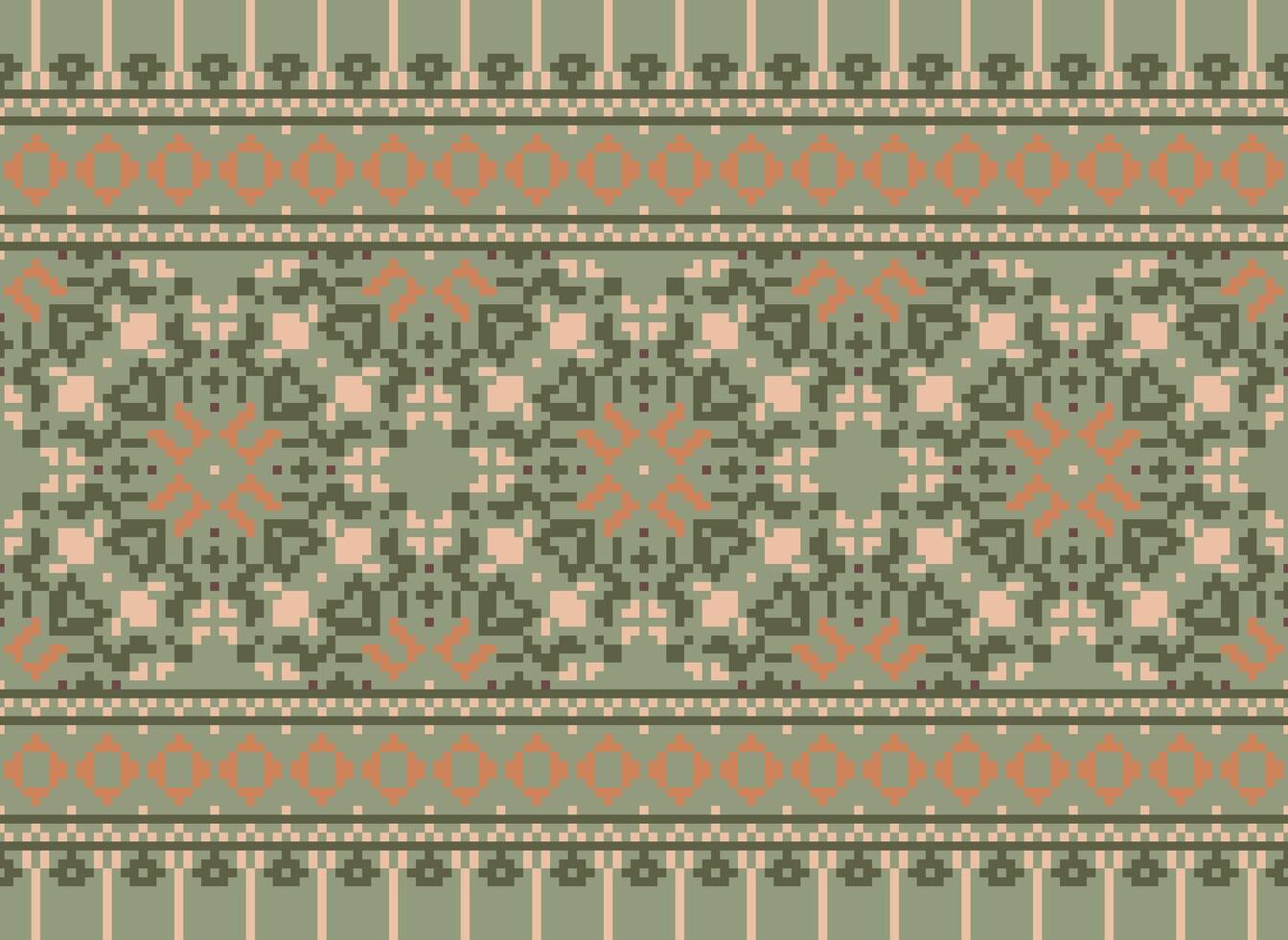 Pixel Jahrgänge Kreuz Stich traditionell ethnisch Muster Paisley Blume Ikat Hintergrund abstrakt aztekisch afrikanisch indonesisch indisch nahtlos Muster zum Stoff drucken Stoff Kleid Teppich Vorhänge und Sarong vektor