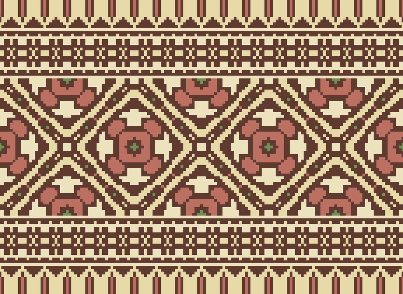 Pixel Jahrgänge Kreuz Stich traditionell ethnisch Muster Paisley Blume Ikat Hintergrund abstrakt aztekisch afrikanisch indonesisch indisch nahtlos Muster zum Stoff drucken Stoff Kleid Teppich Vorhänge und Sarong vektor