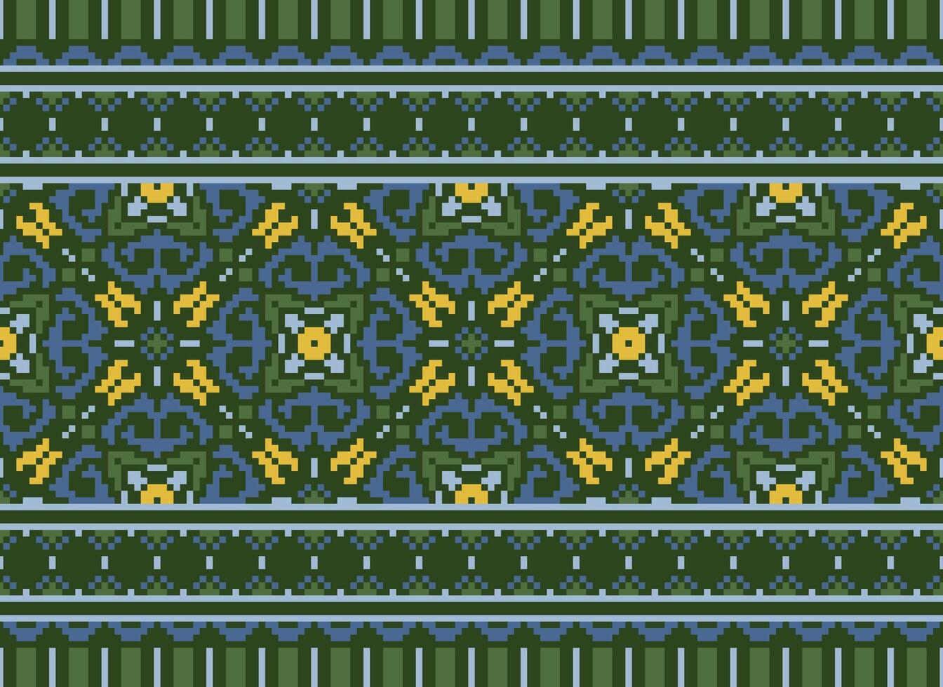 pixel årgångar korsa sy traditionell etnisk mönster paisley blomma ikat bakgrund abstrakt aztec afrikansk indonesiska indisk sömlös mönster för tyg skriva ut trasa klänning matta gardiner och sarong vektor