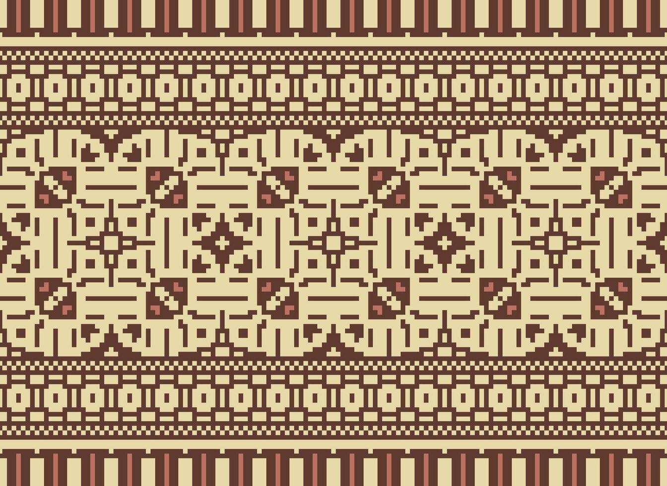 Pixel Jahrgänge Kreuz Stich traditionell ethnisch Muster Paisley Blume Ikat Hintergrund abstrakt aztekisch afrikanisch indonesisch indisch nahtlos Muster zum Stoff drucken Stoff Kleid Teppich Vorhänge und Sarong vektor