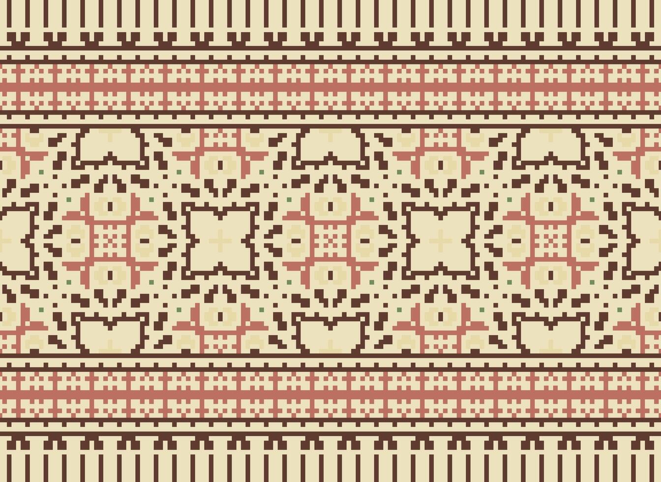 Pixel Jahrgänge Kreuz Stich traditionell ethnisch Muster Paisley Blume Ikat Hintergrund abstrakt aztekisch afrikanisch indonesisch indisch nahtlos Muster zum Stoff drucken Stoff Kleid Teppich Vorhänge und Sarong vektor