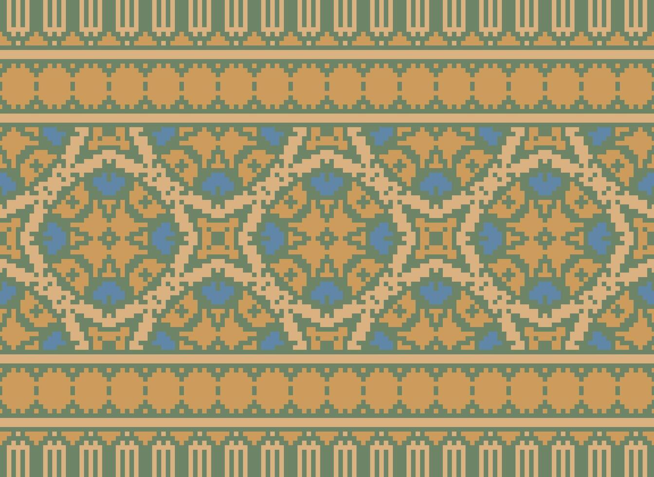 Pixel Jahrgänge Kreuz Stich traditionell ethnisch Muster Paisley Blume Ikat Hintergrund abstrakt aztekisch afrikanisch indonesisch indisch nahtlos Muster zum Stoff drucken Stoff Kleid Teppich Vorhänge und Sarong vektor