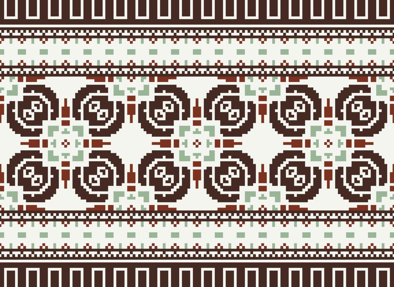 schön Pixel Muster traditionell Volk Stil, geometrisch ethnisch nahtlos Muster Vektor Illustration. Design zum Kreuz Stich, Teppich, Hintergrund, Kleidung, texti Stoff, Verpackung, Batik, Stickerei