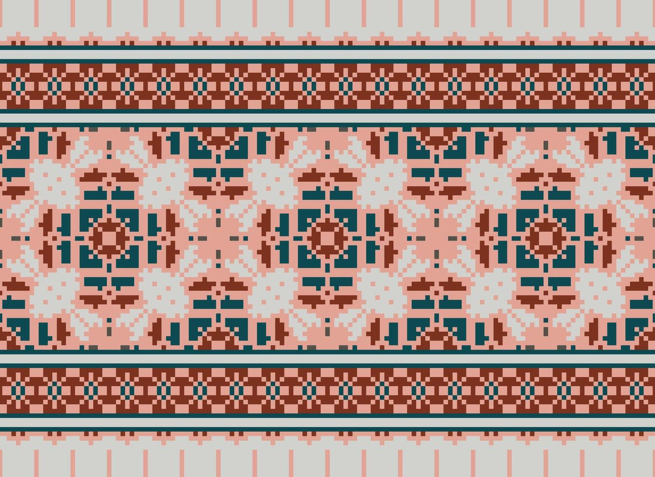 schön Pixel Muster traditionell Volk Stil, geometrisch ethnisch nahtlos Muster Vektor Illustration. Design zum Kreuz Stich, Teppich, Hintergrund, Kleidung, texti Stoff, Verpackung, Batik, Stickerei