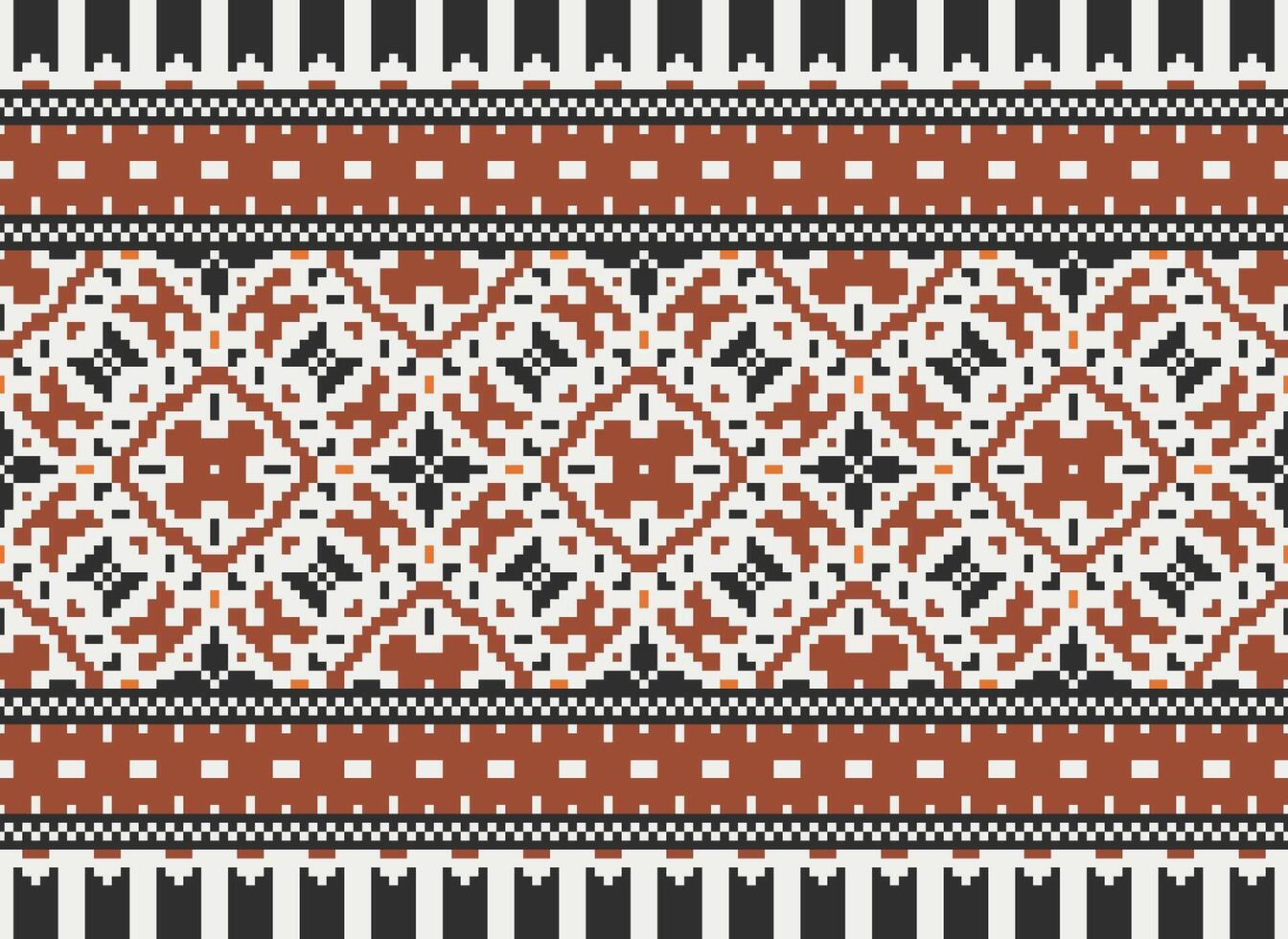 schön Pixel Muster traditionell Volk Stil, geometrisch ethnisch nahtlos Muster Vektor Illustration. Design zum Kreuz Stich, Teppich, Hintergrund, Kleidung, texti Stoff, Verpackung, Batik, Stickerei