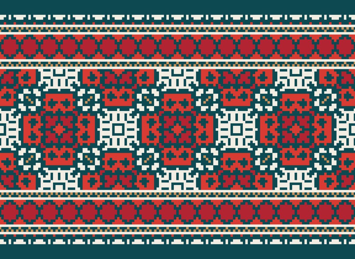 schön Pixel Muster traditionell Volk Stil, geometrisch ethnisch nahtlos Muster Vektor Illustration. Design zum Kreuz Stich, Teppich, Hintergrund, Kleidung, texti Stoff, Verpackung, Batik, Stickerei