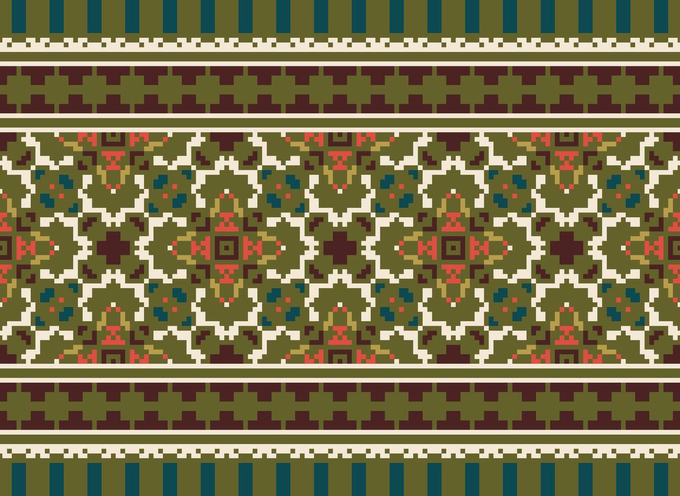 schön Pixel Muster traditionell Volk Stil, geometrisch ethnisch nahtlos Muster Vektor Illustration. Design zum Kreuz Stich, Teppich, Hintergrund, Kleidung, texti Stoff, Verpackung, Batik, Stickerei