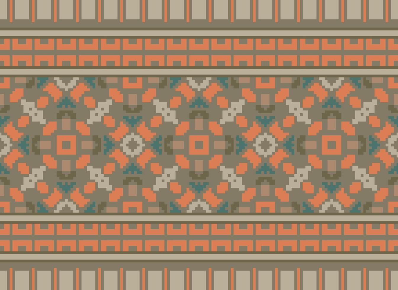 schön Pixel Muster traditionell Volk Stil, geometrisch ethnisch nahtlos Muster Vektor Illustration. Design zum Kreuz Stich, Teppich, Hintergrund, Kleidung, texti Stoff, Verpackung, Batik, Stickerei