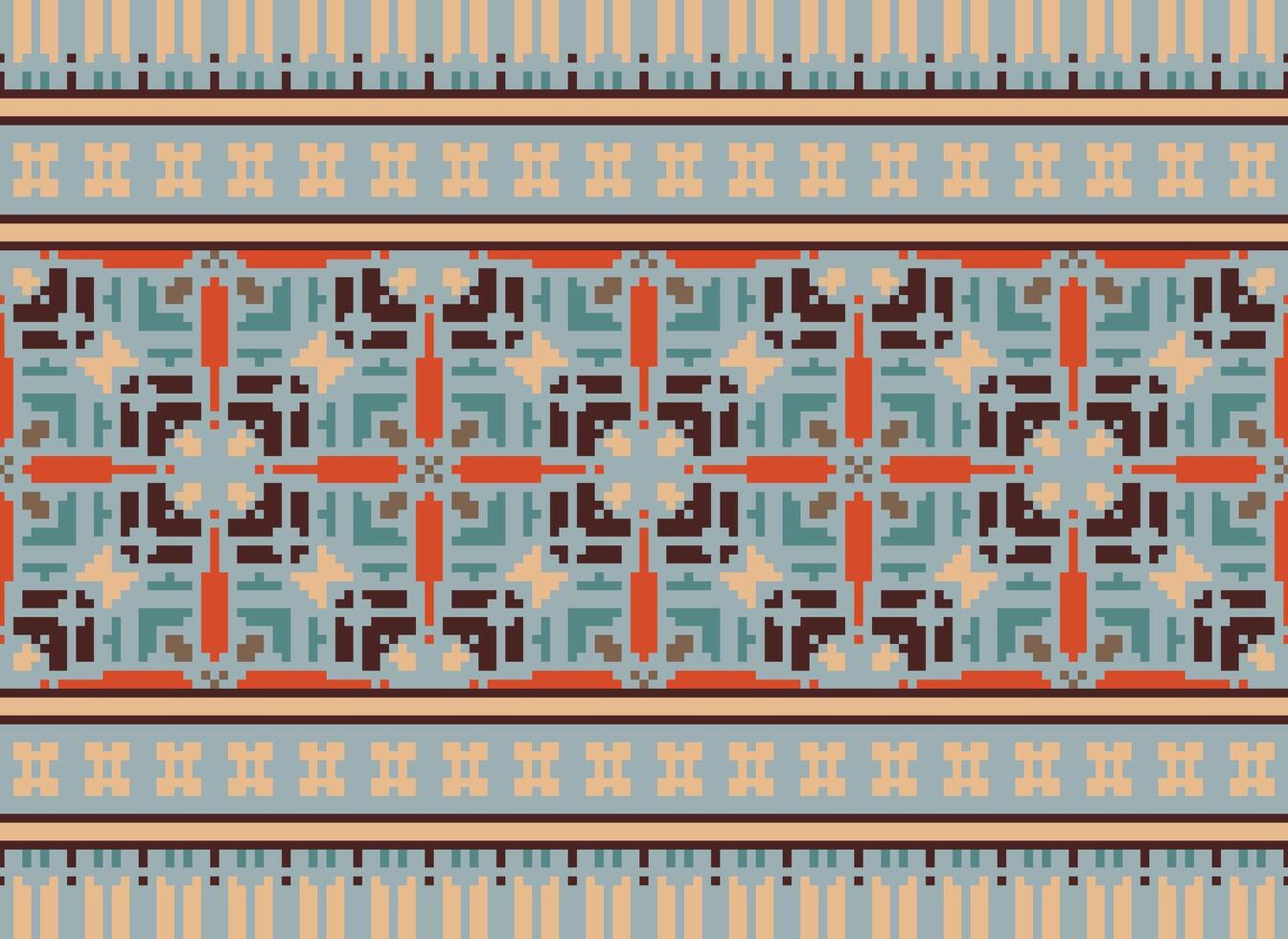 Pixel Jahrgänge Kreuz Stich traditionell ethnisch Muster Paisley Blume Ikat Hintergrund abstrakt aztekisch afrikanisch indonesisch indisch nahtlos Muster zum Stoff drucken Stoff Kleid Teppich Vorhänge und Sarong vektor