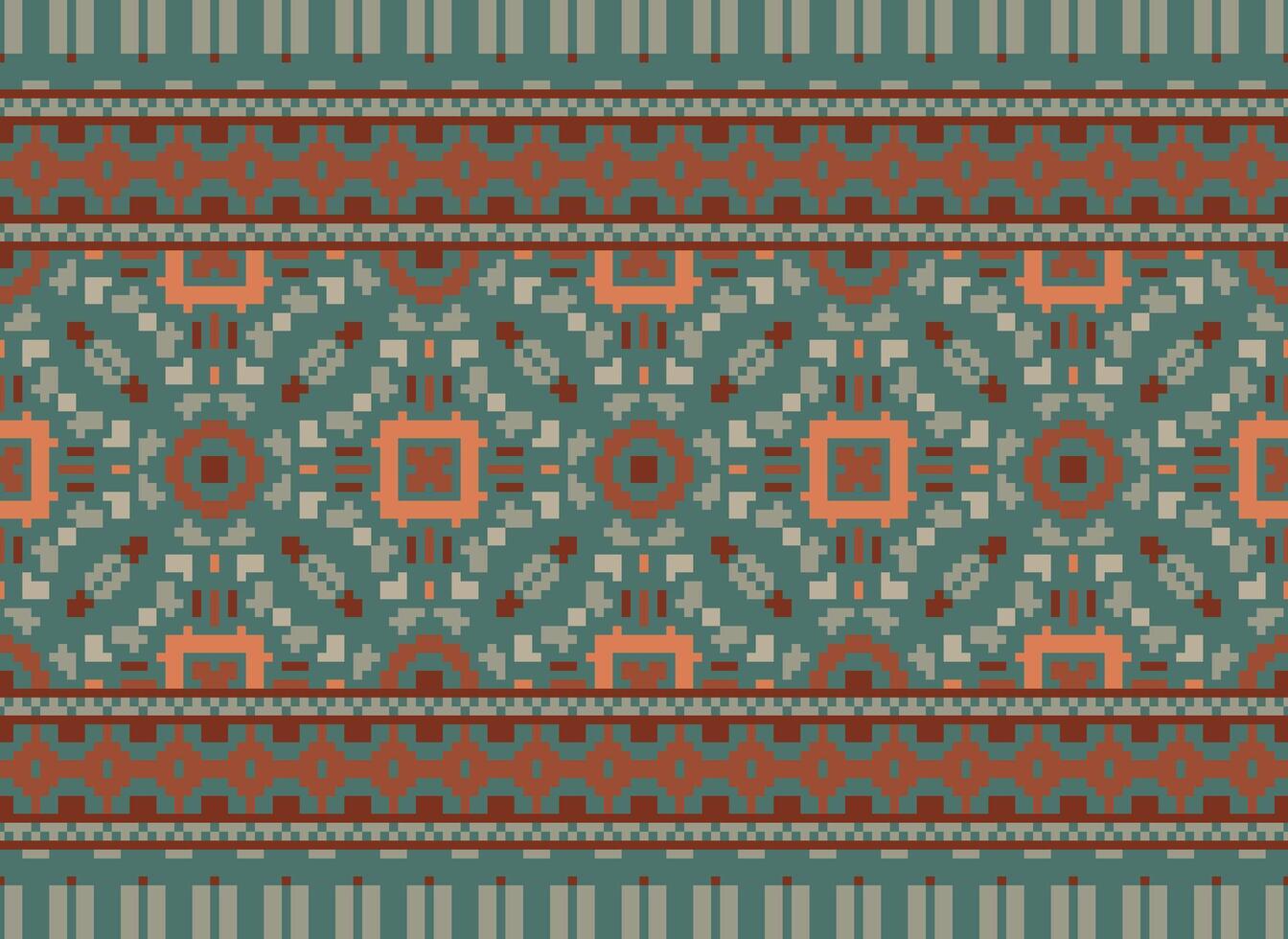 schön Pixel Muster traditionell Volk Stil, geometrisch ethnisch nahtlos Muster Vektor Illustration. Design zum Kreuz Stich, Teppich, Hintergrund, Kleidung, texti Stoff, Verpackung, Batik, Stickerei