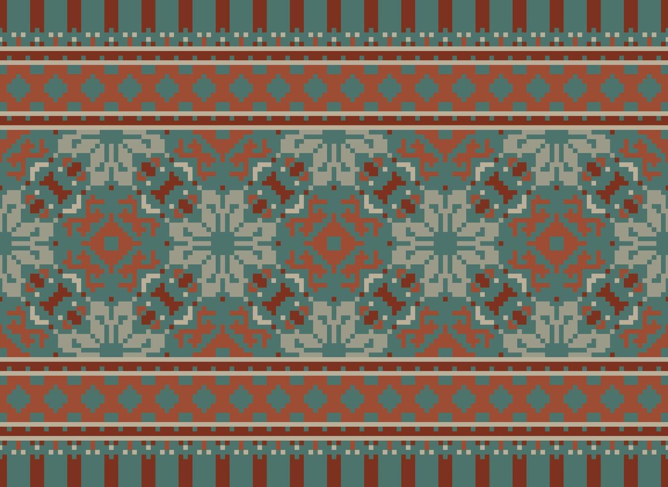 schön Pixel Muster traditionell Volk Stil, geometrisch ethnisch nahtlos Muster Vektor Illustration. Design zum Kreuz Stich, Teppich, Hintergrund, Kleidung, texti Stoff, Verpackung, Batik, Stickerei