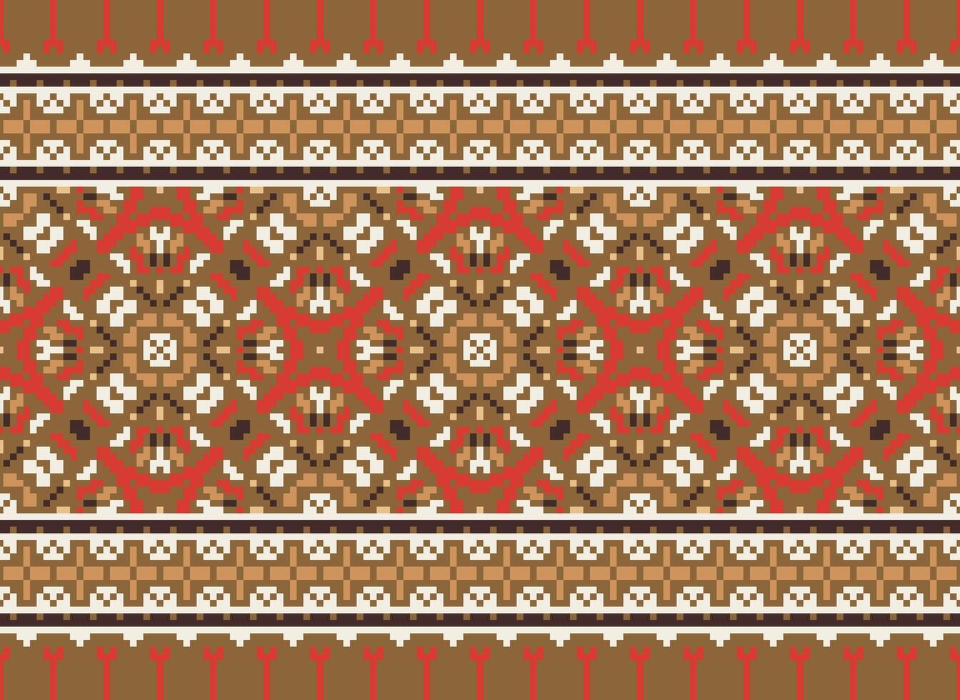 geometrisk etnisk mönster. pixel mönster. design för Kläder, tyg, bakgrund, tapet, omslag, batik. stickat, broderi stil. aztec geometrisk konst prydnad skriva ut. vektor illustration.