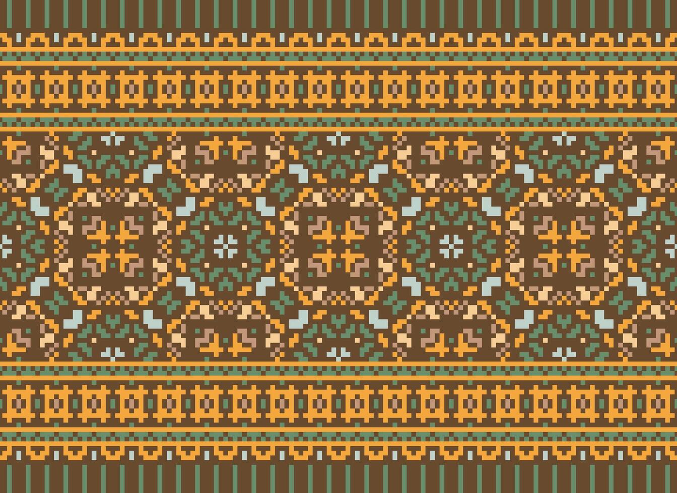 Pixel Jahrgänge Kreuz Stich traditionell ethnisch Muster Paisley Blume Ikat Hintergrund abstrakt aztekisch afrikanisch indonesisch indisch nahtlos Muster zum Stoff drucken Stoff Kleid Teppich Vorhänge und Sarong vektor